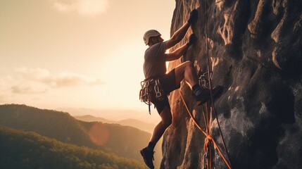 real men do rock climbing in the mountains - obrazy, fototapety, plakaty