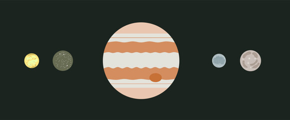 Jupiter and Galilean Moons: Io, Callisto, Europa and Ganymede © Denny Davidson