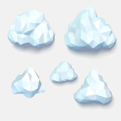 Set of low poly clouds on white background