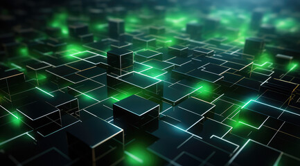 Glowing green cubes creating a radiant and luxurious abstract pattern.