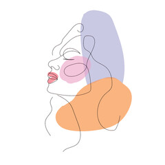 Continuous one simple single abstract line drawing of female face. Linear stylized.
