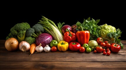 Different vegetables on wooden background