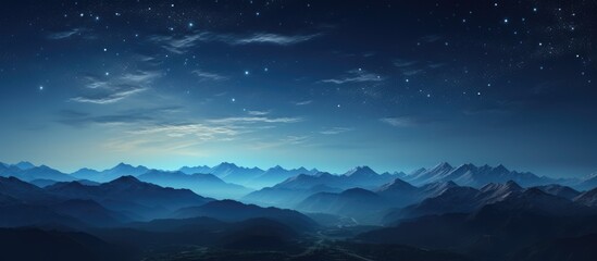 mountains with stars and outer space in the universe, Night view Starry sky with hills, Space...
