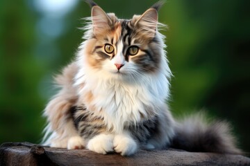 beautiful maine coon cat with long hair on nature background