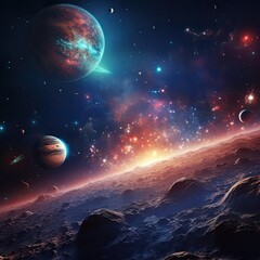 planets on the background of deep space with nebulae and stars