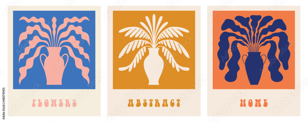 Poster vector illustration in simple modern style - square art graphic print - decorative vase with leaves