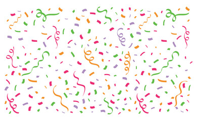 Confetti pieces background template with colorful ribbons for party, new year, celebration vector illustration 