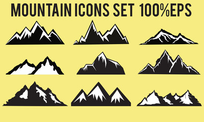 Mountain logo icon collection. 9 Set of black mountain icons.White background. Vector 100% EPS
