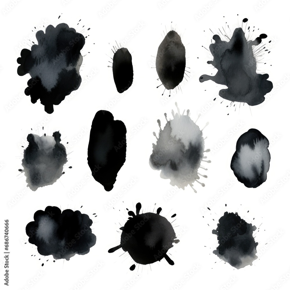 Poster set of watercolor paint stains blobs and splashes on white
