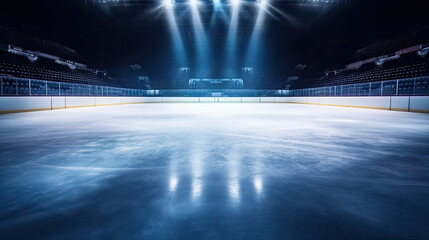 empty winter background and empty ice rink with lights - Powered by Adobe