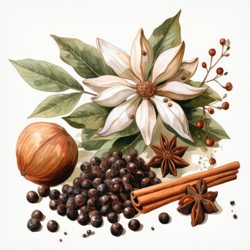 watercolor spices arrangement on white background clip art preview