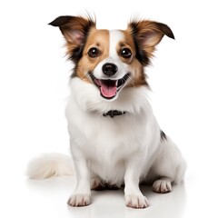 Jack Russell Terrier sitting and looking at camera isolated on white background