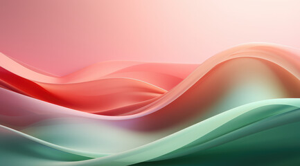 Obraz premium Gentle waves of green and pink flow gracefully in a silky abstract design.