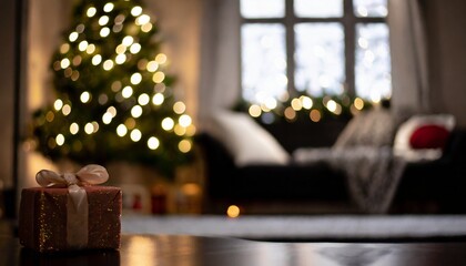 Fototapeta na wymiar Christmas season livingroom blurred out card background