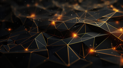 Dark geometric shapes with orange glowing fracture with glowing fiery cracks in a 3D render. - obrazy, fototapety, plakaty