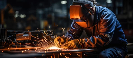 Fotobehang close-up of Welder working in metal fabrication factory © GoDress