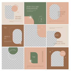 Set of editable minimal square banner template. Social media post and web internet ads