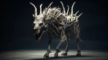 Fotobehang Horror Dire wolf with antlers and 8 legs.Generative AI © shuvodesign
