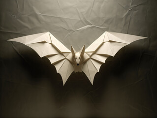 A Paper Origami of a Bat on a Solid Background with Studio Lighting