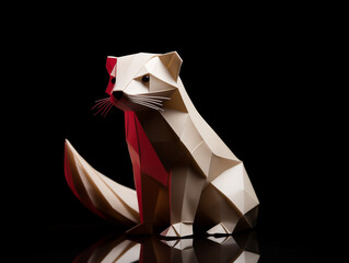 A Paper Origami of a Ferret on a Solid Background with Studio Lighting