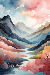 watercolor colorful landscape