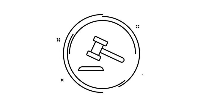 judge gavel animated outline icon with alpha channel. judge gavel rotation appearance 4k video animation for web, mobile and ui design