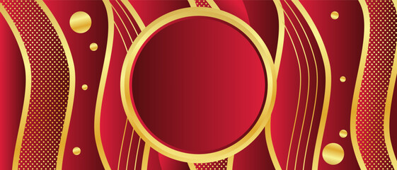 Luxurious red background with gold decoration and a circle in the middle for text
