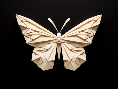 A Paper Origami of a Butterfly on a Solid Background with Studio Lighting