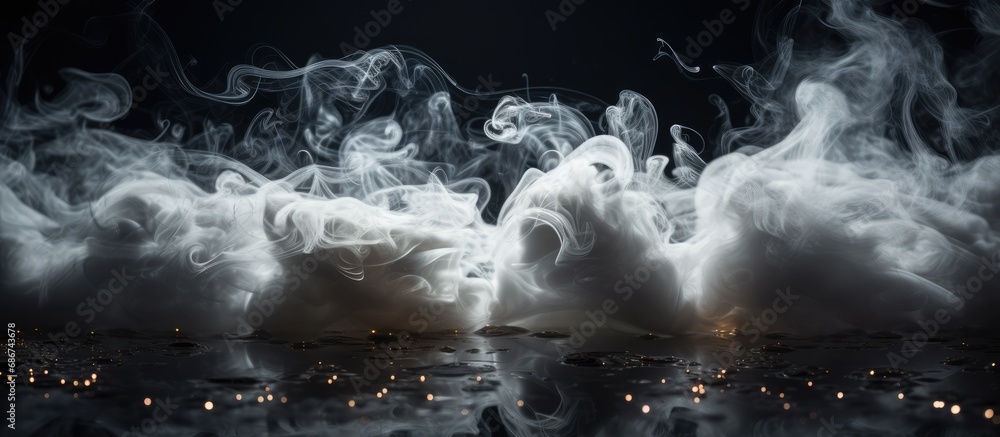 Poster smoke drifting on a dark background of empty space to display a product