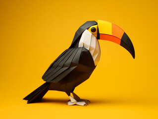 A Paper Origami of a Toucan on a Solid Background with Studio Lighting