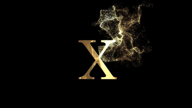 Golden letter X with particles, alphabet, abc, alpha channel