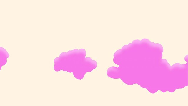 Pink clouds float fixated on a creamy background. Movement of the cotton candy sky in 4K with alpha channel. Animation with cartoon clouds for overlay and space for text.