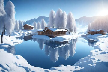 ski resort in winter 3d render