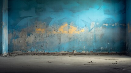 the expressive strokes of gradient blue graffiti art adorning a deteriorating plaster wall, offering a glimpse into the artistic evolution of urban spaces.