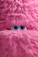 Obraz premium pink fluffy wall with very big blue eyes and open mouth very happy emotions created with Generative Ai