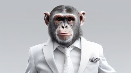 monkey in a suit with white background.Generative AI