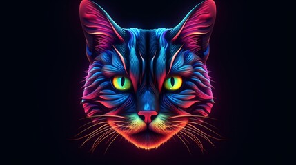 neon cat face.Generative AI