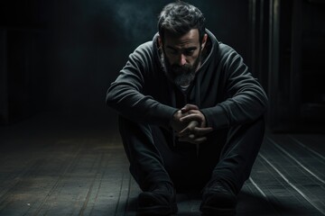 Fototapeta premium depression man sit on the floor