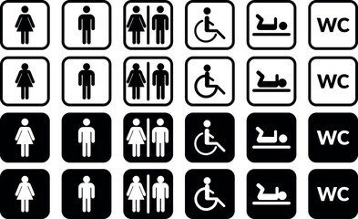 Symbole wc. Ikony oznaczające toalety. 