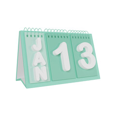 Flip Desk Calendar 13 January 3D illustration
