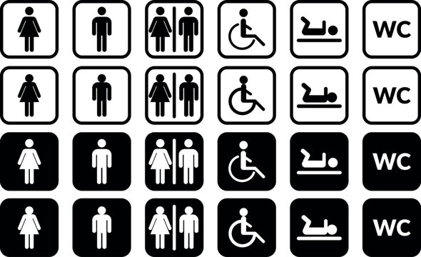 Symbole wc. Ikony oznaczające toalety. 