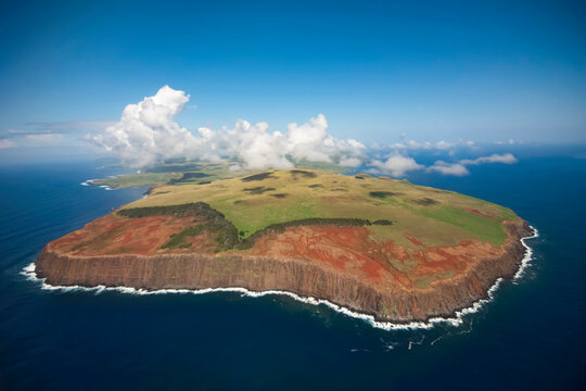 Aerial view of Easter Island or Rapa Nui; Hanga Roa, Easter Island, Chile
