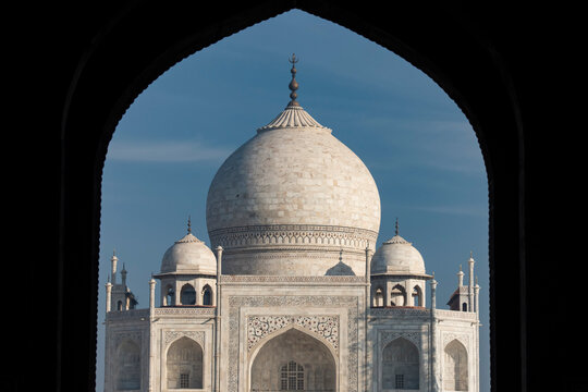 Opulent beauty of the Taj Mahal and view of the entrance; Agra, Uttar Pradesh, India
