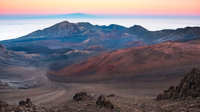 Sunset over Haleakala volcano; Maui, Hawaii, United States of America