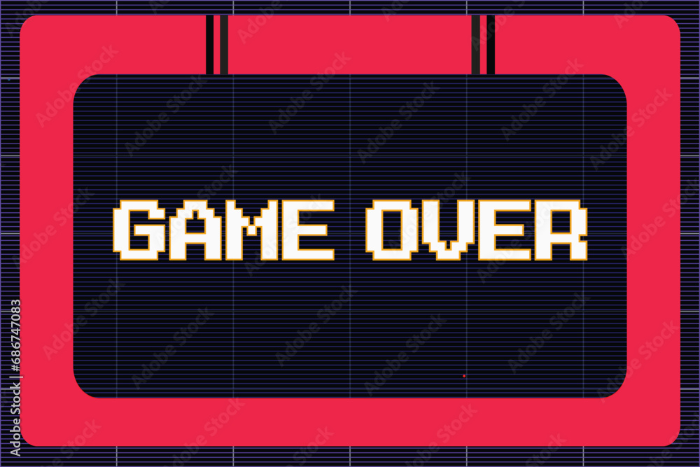 Poster game over .pixel art .8 bit game. retro game. for game assets in vector illustrations.