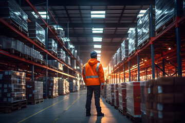 Effiziente Lagerarbeit - Lagerarbeiter beim geordneten Versandprozess in einem modernen Industrielagerhaus
