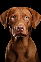 Portrait of a Hungarian Vizsla dog, isolated on black background