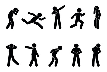 stick figure human silhouette, man icon, people isolated, human pose set
