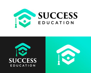 Academic education hat logo design and success icon underneath. - obrazy, fototapety, plakaty