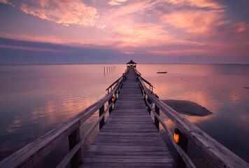 Gazebo at the end of a pier overlooking the Atlantic Ocean; Outer Banks, North Carolina, United States of America